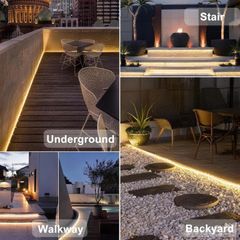 The rope light installed along a walkway, patio, stairs and deck