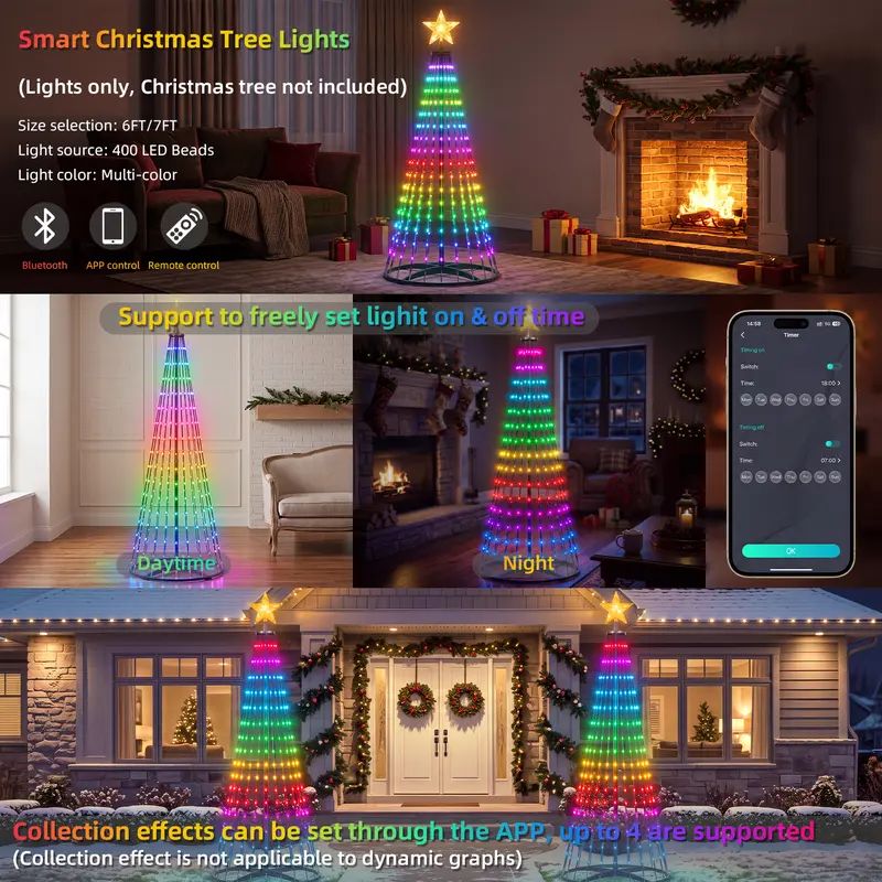 Spec card: 7ft, 400 LED beads, Bluetooth, app and remote